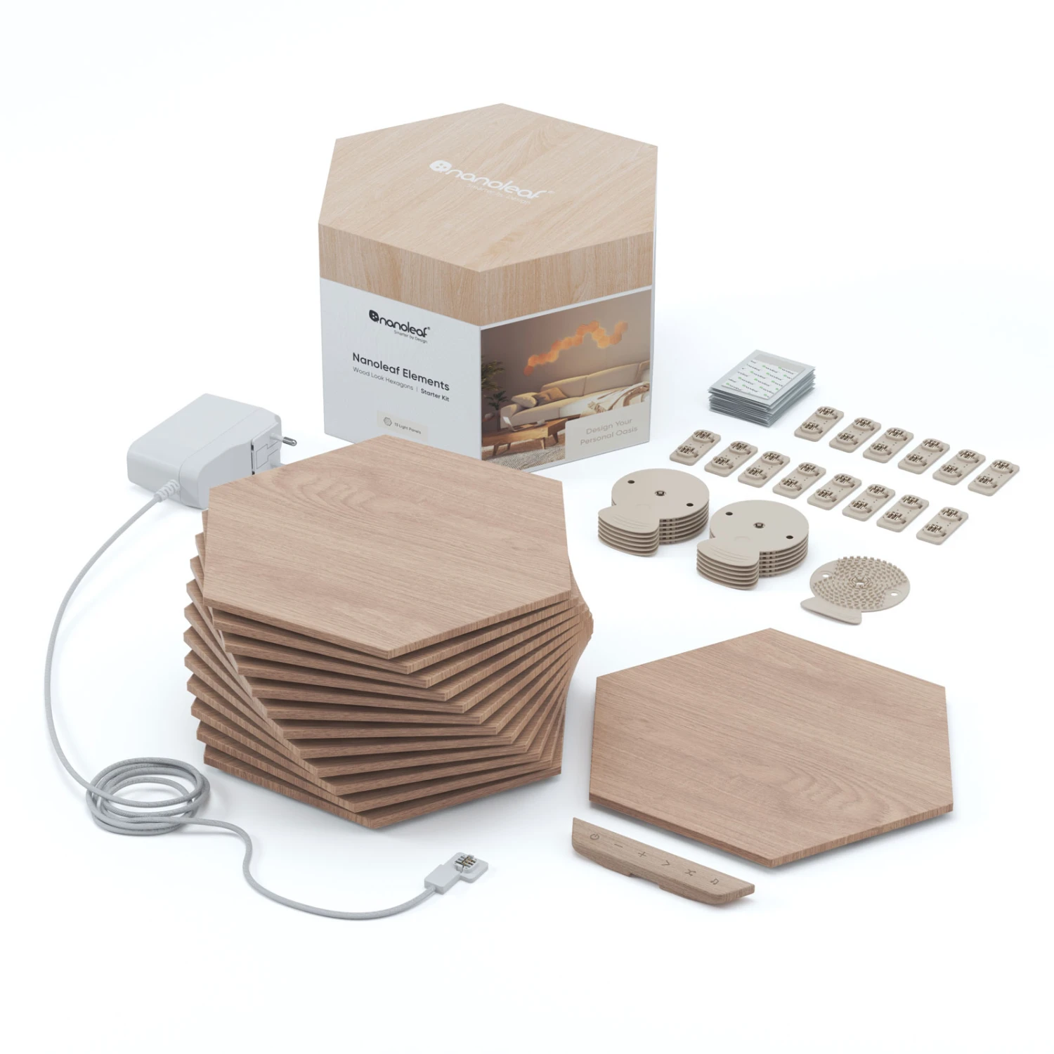 Nanoleaf Elements Wood Hexagons Starter Kit 13x 1 Nanoleaf Elements Wood Hexagons Starter Kit 13x