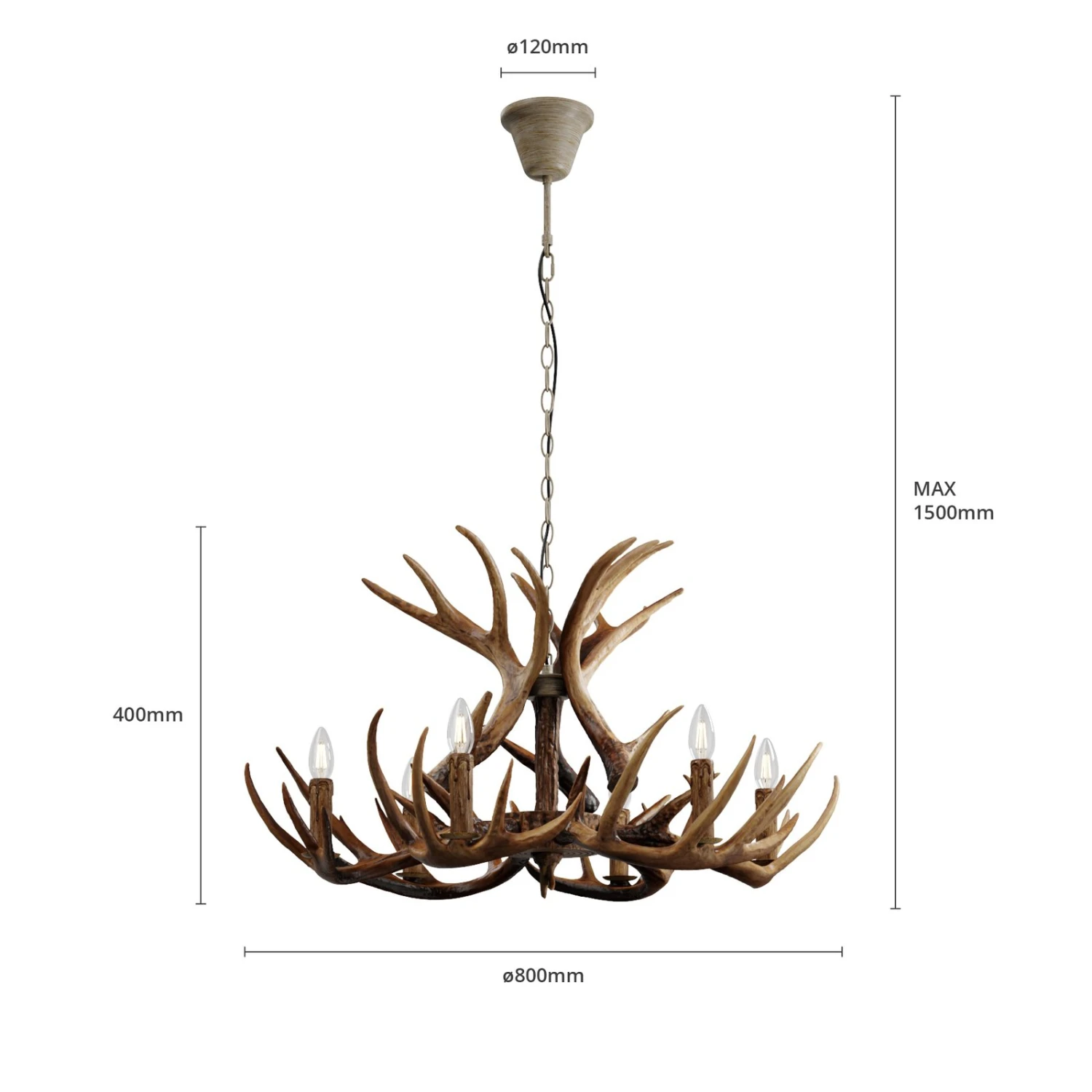 Lindby Fibi Hängeleuchte, Geweih, Braun 8 Lindby Fibi Hängeleuchte, Geweih, Braun – Bild 8