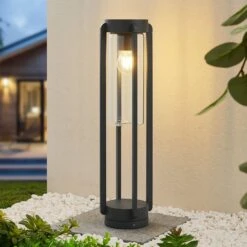 Lucande Tiras Sockelleuchte, Dunkelgrau, 56 Cm